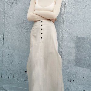 Zara Cotton Striped Side slits Midi Skirt XS NWT
